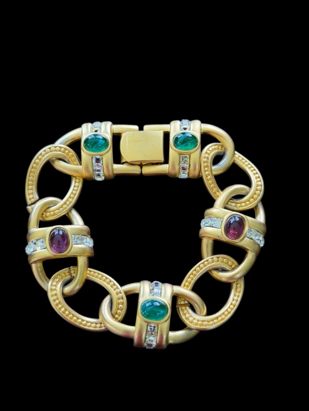 Givenchy Vintage Gold-Plated Rhinestones Runway Link Bracelet